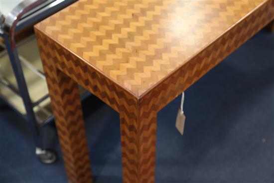 An unusual parquetry inlaid Continental rectangular side table, W.4ft 3in. D.1ft 2in. H.2ft 4in.